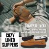 Lucky Brand Mens Micro-Suede Moccasin Slippers with Faux Sherpa Lining(Tan)