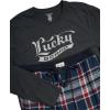 Lucky Brand Men’s Pajama Set – 2 Piece Long Sleeve Crewneck Mens Shirts and Flannel Lounge Pants – Cozy Pajama Pants Set S-XL(Charcoal Heather/Moonlit Ocean Plaid)