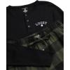 Lucky Brand Men’s Pajama Set – 2 Piece Long Sleeve Crewneck Mens Shirts and Flannel Lounge Pants – Cozy Pajama Pants Set S-XL(Jet Blackfour Leaf Clover Plaid)