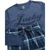 Lucky Brand Men’s Pajama Set – 2 Piece Long Sleeve Crewneck Mens Shirts and Flannel Lounge Pants – Cozy Pajama Pants Set S-XL(Vintage Indigo/Vintage Indigo Print)