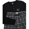 Lucky Brand Men’s Pajama Set – 2 Piece Long Sleeve Waffle Knit Top and Flannel Fleece Thermal Pants – Cozy Men’s Base Layers(Jet Black/Medium Grey Plaid)
