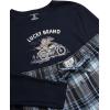 Lucky Brand Men’s Pajama Set – 2 Piece Long Sleeve Waffle Knit Top and Flannel Fleece Thermal Pants – Cozy Men’s Base Layers(Mood Indigo/Grey Plaid)
