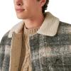 Lucky Brand Men’s Plaid Faux Shearling Lined Trucker Jacket(Grey Plaid)