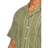 Lucky Brand Men’s Striped Short Sleeve Camp Collar Shirt(Olive Multi)