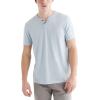 Lucky Brand Mens Venice Burnout Notch Neck Tee Shirt(Blue Fog)