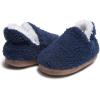 Lucky Brand Toddler Boys Non Slip Sherpa A-Line Home Slippers, Kids Rubber Sole Indoor House Shoes Bedroom Slipper, Size 5-10(Navy)