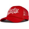 Lucky Brand Trucker Hat | Snapback | Adjustable | Mesh Back | Retro | Baseball Cap | Golf | Fishing | American Heritage(Lucky Print – Red)