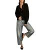 Lucky Brand Women’s Cloudsoft Crew Neck Cardigan(Dark Black)
