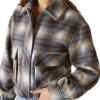 Lucky Brand Women’s Cropped Plaid Jacket(Blue Multi Plaid)