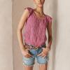 Lucky Brand Women’s Flutter Sleeve Knit Pullover(Red Violet Acid Washed)
