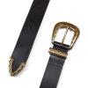 Lucky Brand Women’s Leather Belt | Leather | Trend | Stylish | Classic | Modern | Jeans | Pants | Skirt | Dress(Textured Buckle – Black)