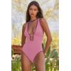 Lucky Brand Women’s Marbella Maillot One Piece Swimsuit, Plunge Neck, Bathing Suits(Pinkie)
