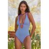 Lucky Brand Women’s Marbella Maillot One Piece Swimsuit, Plunge Neck, Bathing Suits(Provence Blue)
