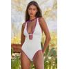 Lucky Brand Women’s Marbella Maillot One Piece Swimsuit, Plunge Neck, Bathing Suits(White)