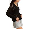 Lucky Brand Women’s Pointelle V Neck Pullover(Dark Black)
