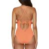 Lucky Brand Women’s Sea of Love Ruffle One Piece Swimsuit, Plunge Neck, Bathing Suits(Apricot Ice)