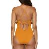 Lucky Brand Women’s Sea of Love Ruffle One Piece Swimsuit, Plunge Neck, Bathing Suits(Gold)