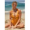 Lucky Brand Women’s Sea of Love Ruffle One Piece Swimsuit, Plunge Neck, Bathing Suits(Gold)