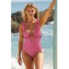 Lucky Brand Women’s Sea of Love Ruffle One Piece Swimsuit, Plunge Neck, Bathing Suits(Pinkie)