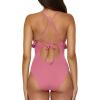 Lucky Brand Women’s Sea of Love Ruffle One Piece Swimsuit, Plunge Neck, Bathing Suits(Pinkie)