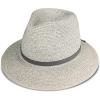Lucky Brand Womens Summer Straw Wide Brim Boater Panama Adjustable Hat (One Size Fits Most)(Leather Tie – Gray)
