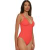 Lucky Brand Women’s Valencia One Piece Swimsuit, Plunge V-Neck, Bathing Suits(Coral)