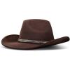 Lucky Brand Womens Wool Felt Fabric Wide Brim Ranger Boater Adjustable Hat (One Size Fits Most)(Cowboy W/ Beaded Band – Brown)