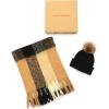Lucky Brand womens Woven Check Scarf and Pom Hat Set- Boxed(Black)