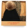 Lucky Brand womens Woven Check Scarf and Pom Hat Set- Boxed(Black)