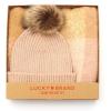 Lucky Brand womens Woven Check Scarf and Pom Hat Set- Boxed(Rose Smoke)