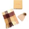 Lucky Brand womens Woven Check Scarf and Pom Hat Set- Boxed(Rose Smoke)