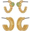 Lucky Brand 2 Pairs Trendy Green Aventurine Hoops Earrings Set