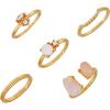 Lucky Brand 5 Pack Gold Plated Rose Quartz, Opal and White Stone Rings Set – Size 7