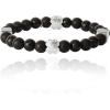 Lucky Brand Clover and Black Onyx Bead Bracelet for Men, Silver Flash-Plated Brass Black Beaded Bracelet, Stretch Bracelet