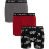 Lucky Brand Men’s Boxer Briefs – 3 Pack Soft Stretch Casual Men’s Underwear with Functional Fly Pouch Boxers (S-2XL)(Medium Grey/Jet Black Print/Red Ochre)