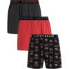 Lucky Brand Mens Boxer Shorts – 3 Pack Knit Cotton Boxers for Men with Functional Fly – Lightweight Mens Underwear Boxers(Charcoal Grey/Heatherjet Black Print/Mineral Red)
