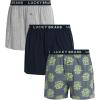 Lucky Brand Mens Boxer Shorts – 3 Pack Knit Cotton Boxers for Men with Functional Fly – Lightweight Mens Underwear Boxers(Dark Grey/Stormy Weather Print/Light Grey Heather)
