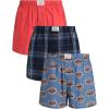 Lucky Brand Mens Boxer Shorts – 3 Pack Woven Cotton Boxers for Men with Functional Fly – Lightweight Mens Underwear Boxers(Mood Indigo Plaid/Mineral Red/Coronet Blue Print)
