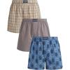 Lucky Brand Mens Boxer Shorts – 3 Pack Woven Cotton Boxers for Men with Functional Fly – Lightweight Mens Underwear Boxers(Peyote Plaid/Light Grey/Coronet Blue Print)