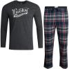 Lucky Brand Men’s Pajama Set – 2 Piece Long Sleeve Crewneck Mens Shirts and Flannel Lounge Pants – Cozy Pajama Pants Set S-XL(Charcoal Heather/Moonlit Ocean Plaid)