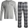 Lucky Brand Men’s Pajama Set – 2 Piece Long Sleeve Crewneck Mens Shirts and Flannel Lounge Pants – Cozy Pajama Pants Set S-XL(Grey Heathersmoked Pearl Plaid)