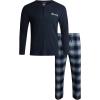 Lucky Brand Men’s Pajama Set – 2 Piece Long Sleeve Crewneck Mens Shirts and Flannel Lounge Pants – Cozy Pajama Pants Set S-XL(Total Eclipsemood Indigo Plaid)