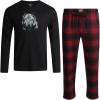 Lucky Brand Men’s Pajama Set – 2 Piece Long Sleeve Waffle Knit Top and Flannel Fleece Thermal Pants – Cozy Men’s Base Layers(Jet Black/Jet Black/Red Plaid)