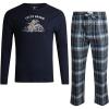 Lucky Brand Men’s Pajama Set – 2 Piece Long Sleeve Waffle Knit Top and Flannel Fleece Thermal Pants – Cozy Men’s Base Layers(Mood Indigo/Grey Plaid)