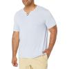 Lucky Brand Mens Venice Burnout Notch Neck Tee Shirt(Blue Fog)