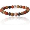 Lucky Brand Red Jasper Mens Bracelet, Stretch Beaded Bracelet for Men with CloverLogo and Jasper Beads