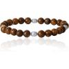 Lucky Brand Tiger Eye Bracelet for Men, Silver Flash-Plated Brass and Tiger’s Eye Bead Bracelet, Stretch Beaded Bracelet