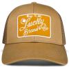 Lucky Brand Trucker Hat | Snapback | Adjustable | Mesh Back | Retro | Baseball Cap | Golf | Fishing | American Heritage(Embroidered Patch – Gold)