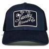 Lucky Brand Trucker Hat | Snapback | Adjustable | Mesh Back | Retro | Baseball Cap | Golf | Fishing | American Heritage(Embroidered Patch – Navy)