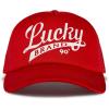 Lucky Brand Trucker Hat | Snapback | Adjustable | Mesh Back | Retro | Baseball Cap | Golf | Fishing | American Heritage(Lucky Print – Red)